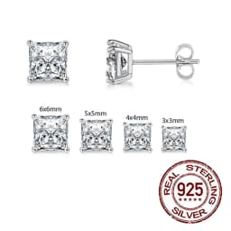 QooLady S925 Sterling Silver Exquisite Shiny Square Cubic Zirconia Stud Earrings for Women Trendy Jewelry Accessories Gift SE025