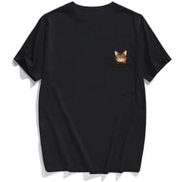 CLOOCL Animal T-Shirt Fashion Brand Summer Pocket Cat Stickers Printed T-shirts Mens Women Shirts Hip Hop Tops Funny Cotton Tees
