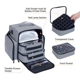 UOZL Large Capacity Nail Polish Organizer, Holds 60 Bottles of Nail Polish and Large Nail Art Lamp. Comes with 2 Independent Bag