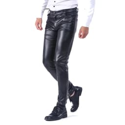 Men Velvet Leather Pants Warm Skinny Fit Elastic Fashion PU Leather Trousers Wet Look Stretch Plush Motorcycle Pants