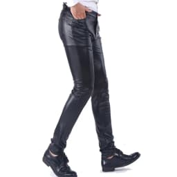 Men Velvet Leather Pants Warm Skinny Fit Elastic Fashion PU Leather Trousers Wet Look Stretch Plush Motorcycle Pants