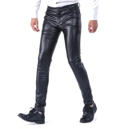 Men Velvet Leather Pants Warm Skinny Fit Elastic Fashion PU Leather Trousers Wet Look Stretch Plush Motorcycle Pants