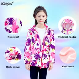 Dubbped Kids Girls unicorn Purple Rain Jacket Waterproof Coat Lightweight Hooded Warm Lined Raincoats Windbreakers 3-12Y