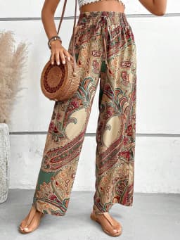Summer Printing Wide Leg Pants for Women Straight Trouser New Fashion Elastic Waist Versatile Breathable Grace Ladies Streetwear