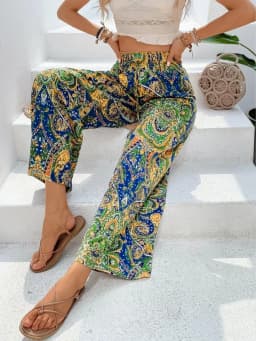 Summer Printing Wide Leg Pants for Women Straight Trouser New Fashion Elastic Waist Versatile Breathable Grace Ladies Streetwear
