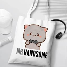 Peach and Goma Mochi Cat Love Print Shopping Bag Eco Shopper Cotton Jute Bag Reusable Bag Foldable Reusable Sac Tissu