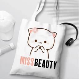 Peach and Goma Mochi Cat Love Print Shopping Bag Eco Shopper Cotton Jute Bag Reusable Bag Foldable Reusable Sac Tissu
