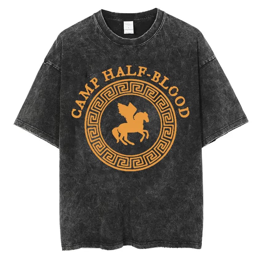 Vintage Washed Percy Jackson Tee Shirt Camp Half-Blood Harajuku Aesthetic T-shirt Men Women Casual Oversized T Shirts Streetwear