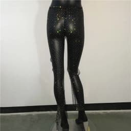 Sexy Y2K Streetwear Fishnet Rhinestone Pants Women Clothing See Through Club Party Pants Vintage Clothes Wide Leg Pants Trousers