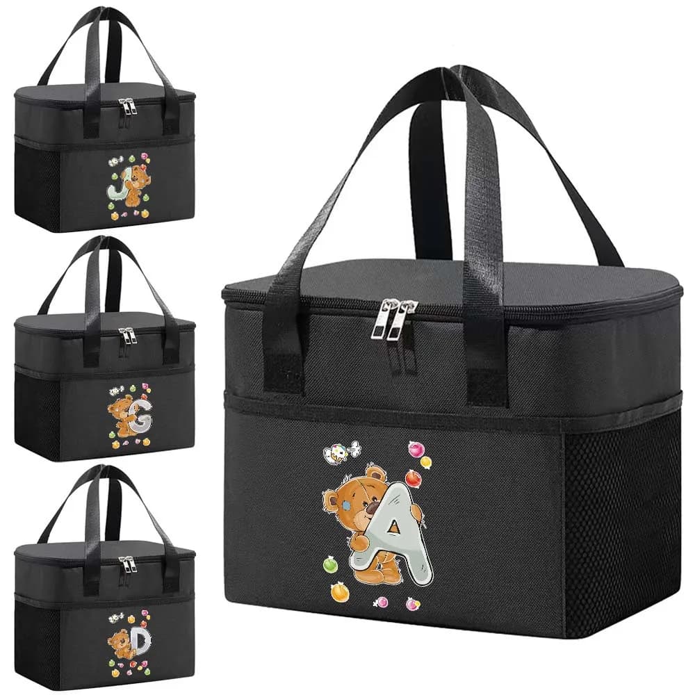 Cooler Bag Lunch Bags Waterproof Oxford Portable Zipper Thermal Bento Bags Printing Bear Series Insulated Camping Picnic Bag