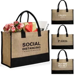 Women Jute Shopping Bag Summer Beach Bags Storage Bag Large Capacity Lady Printing Text Series Totes Casual Girls 2024