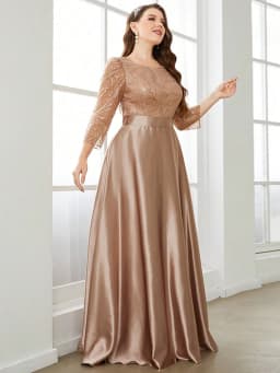 Mgiacy Crew neck long sleeve sequin patchwork satin long gown ball dress Party dress Bridesmaid dress