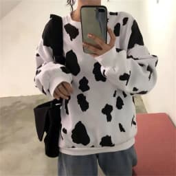 Cute Autumn Cow Milk Printed Girls Pullover Women sweatshirt Female Fashion Loose hoodie sweatshirts O-neck Hoodie Females