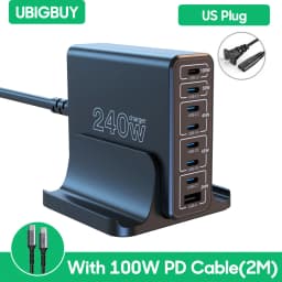 Ubigbuy 240W USB C Charging Station, 8 Ports GaN Desktop Charger, 100W USB-C Laptop Adapter for MacBook Pro/Air iPhone Samsung