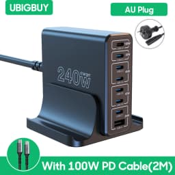 Ubigbuy 240W USB C Charging Station, 8 Ports GaN Desktop Charger, 100W USB-C Laptop Adapter for MacBook Pro/Air iPhone Samsung