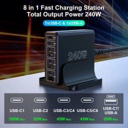 Ubigbuy 240W USB C Charging Station, 8 Ports GaN Desktop Charger, 100W USB-C Laptop Adapter for MacBook Pro/Air iPhone Samsung