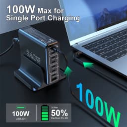 Ubigbuy 240W USB C Charging Station, 8 Ports GaN Desktop Charger, 100W USB-C Laptop Adapter for MacBook Pro/Air iPhone Samsung