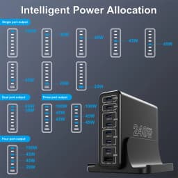 Ubigbuy 240W USB C Charging Station, 8 Ports GaN Desktop Charger, 100W USB-C Laptop Adapter for MacBook Pro/Air iPhone Samsung