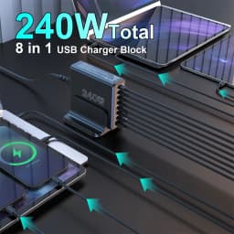 Ubigbuy 240W USB C Charging Station, 8 Ports GaN Desktop Charger, 100W USB-C Laptop Adapter for MacBook Pro/Air iPhone Samsung
