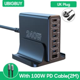 Ubigbuy 240W USB C Charging Station, 8 Ports GaN Desktop Charger, 100W USB-C Laptop Adapter for MacBook Pro/Air iPhone Samsung