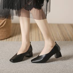 Spring Elegant Woman Square Toe Shallow 4CM High Heel Kawaii Retro Female Shoes Red Black Concise Barefoot Girl Loafers Shoes