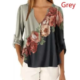 New Summer Women Clothing Women Casual Loose T-hirt Fashion Floral Print Front 3/4 Sleeve Tops V-Neck Pullover Shirts for S-5XL
