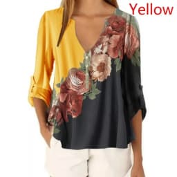 New Summer Women Clothing Women Casual Loose T-hirt Fashion Floral Print Front 3/4 Sleeve Tops V-Neck Pullover Shirts for S-5XL