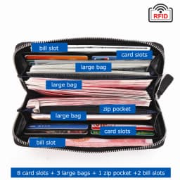 BISON DENIM Genuine Cowskin Leather Long Wallet RFID Blocking Clutch Bag Wallet Card Holder Coin Purse Zipper Male Long Wallets
