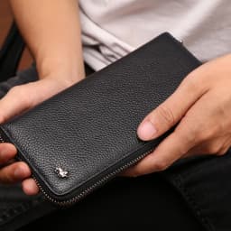 BISON DENIM Genuine Cowskin Leather Long Wallet RFID Blocking Clutch Bag Wallet Card Holder Coin Purse Zipper Male Long Wallets