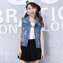 Spring Autumn Denim Vest Women Clothes 2024 New Vintage Hole Sleeveless Jean Waistcoat Short Jacket Female Outerwear 4XL 5XL 6XL