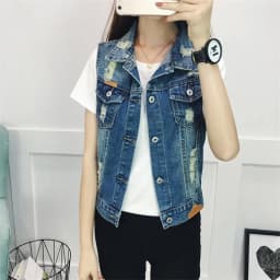 Spring Autumn Denim Vest Women Clothes 2024 New Vintage Hole Sleeveless Jean Waistcoat Short Jacket Female Outerwear 4XL 5XL 6XL