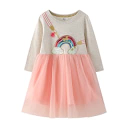 Jumping Meters Long Sleeve Princess Rainbow Children's Costume Autumn Spring Hot Selling Baby Birthday Tutu Dresses Kids Frocks