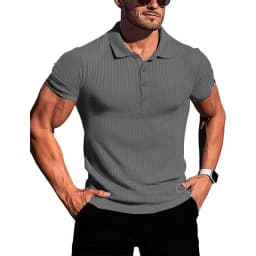 Men's running sports fitness wear summer high stretch vertical short-sleeved POLO shirt slim knit base shirt