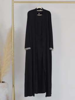 Latest diamond beading Kimono Muslim Robe abaya syari female full length Tassel Muslim abaya Worship Service abayas Sets wy1673