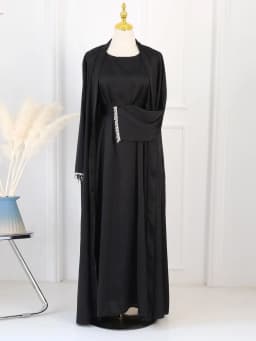Latest diamond beading Kimono Muslim Robe abaya syari female full length Tassel Muslim abaya Worship Service abayas Sets wy1673