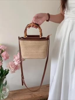 Simple Hand Knitted Women's Travel Handbags Fashion Wooden Handle Ladies Shoulder Bags Summer Straw Female Bucket Crossbody Bags