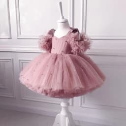 1 to 5 Yrs Kid Summer Baby Girls Ceremonial Dress Children's Pearl Tulle Princess Party Dresses For Wedding Tutu Perform Vestido
