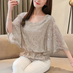 Summer Loose Lace Blouse Women 2025 Butterfly Sleeve Chiffon Shirt Woman Fashion Casual Floral White Shirt Tops Blusas 4073