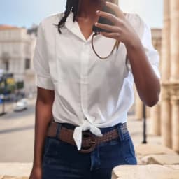 Summer White Shirt 2025 Basic Short Sleeve Women Blouses Solid Buttoned Up Shirt Top Tied Waist Elegant Women Tunics Tops 19870