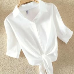 Summer White Shirt 2025 Basic Short Sleeve Women Blouses Solid Buttoned Up Shirt Top Tied Waist Elegant Women Tunics Tops 19870
