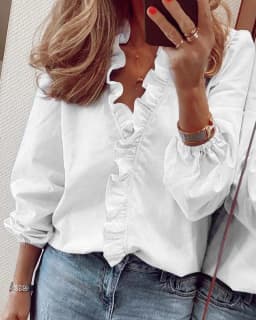 New European and American Long Sleeved Ruffled Shirt for Women in Spring and Summer