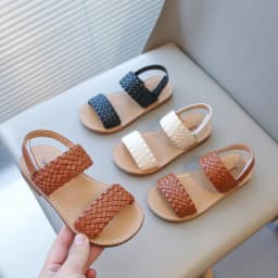 Girl's Summer Sandals Braided Light Solid Color All-match Kids Sliders Pu Leather Casual Daily Non-slip Soft Children shoe 21-35