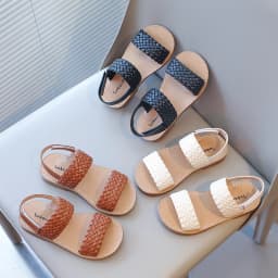 Girl's Summer Sandals Braided Light Solid Color All-match Kids Sliders Pu Leather Casual Daily Non-slip Soft Children shoe 21-35