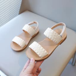 Girl's Summer Sandals Braided Light Solid Color All-match Kids Sliders Pu Leather Casual Daily Non-slip Soft Children shoe 21-35