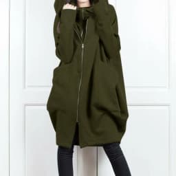 2024 Hooded Pocket Sweater Zipper Mid Length Fake Two Piece Loose Coat for Women