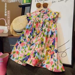 Girls small flying sleeve dress summer new children's baby girl A-line skirt children's dress fashion princess skirt tide