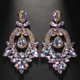 Luxury Purple Exaggerate Dangle Earrings Oversized Accessories Elegant Lady Water Drop Large Rhinestone Earrings Party Jewelry