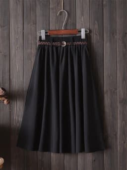 Midi Knee Length Summer Skirt Women With Belt Fashion Korean Ladies High Waist Pleated A-line School Skirt Female