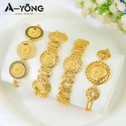 Arabic Design Gold Color Coins Bracelet 21k Gold Plated Turkish Charm Bangles Dubai Women Luxury Wedding Party Kurdish Jewelry
