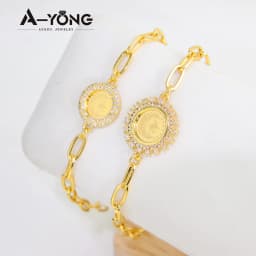 Arabic Design Gold Color Coins Bracelet 21k Gold Plated Turkish Charm Bangles Dubai Women Luxury Wedding Party Kurdish Jewelry